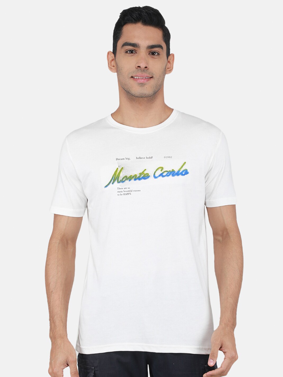 

Monte Carlo Typography Printed Round Neck T-shirt, White