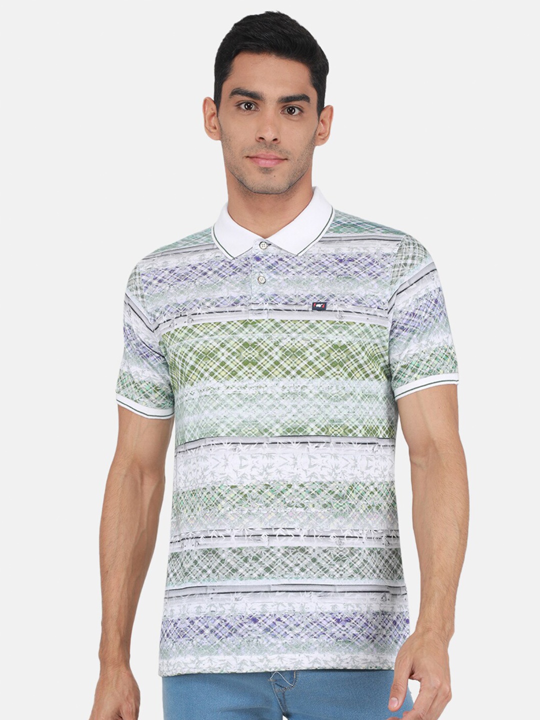 

Monte Carlo Striped Polo Collar T-shirt, White