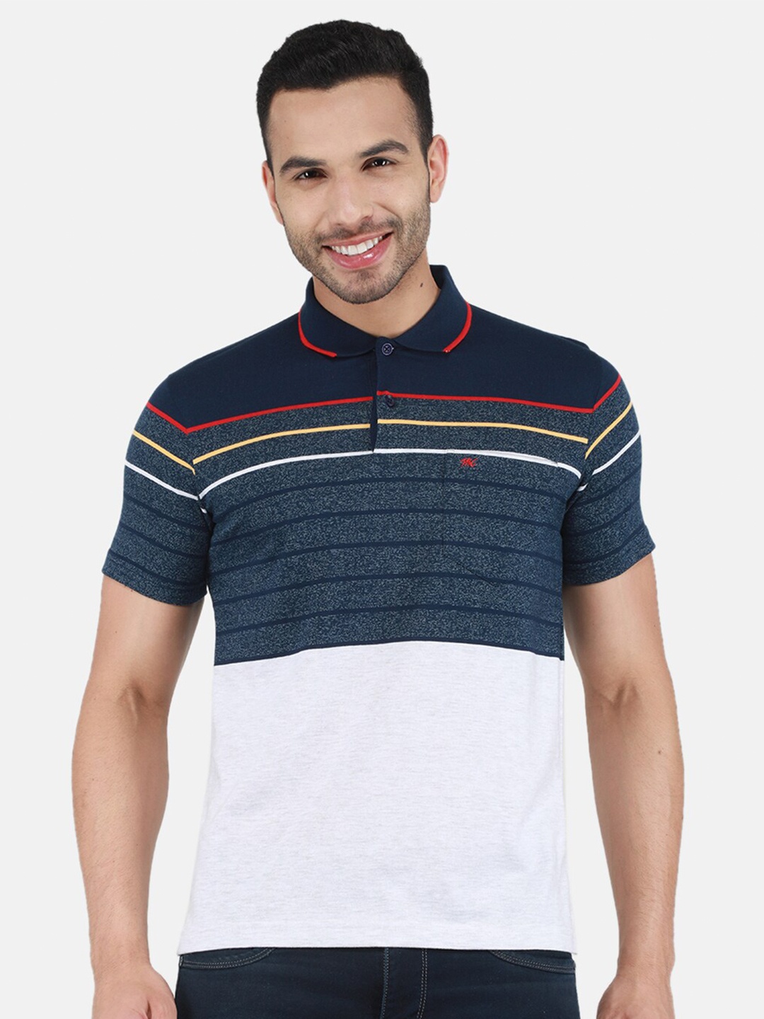 

Monte Carlo Striped Polo Collar T-shirt, Navy blue