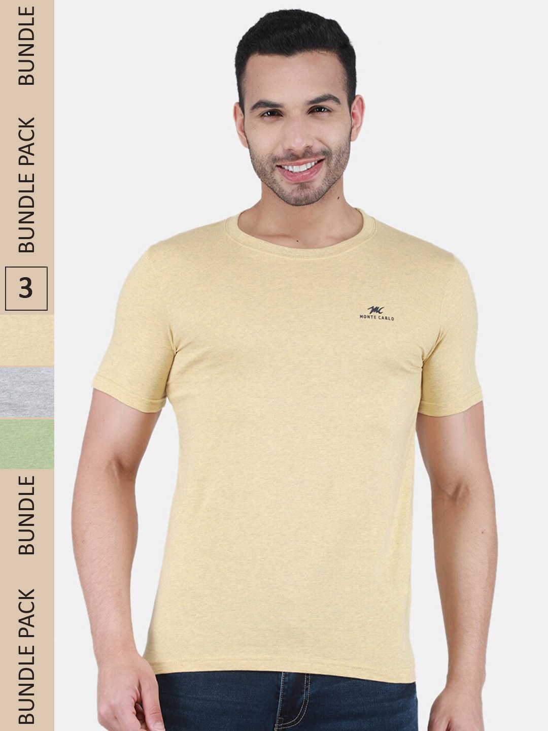 

Monte Carlo Pack Of 3 Round Neck Pure Cotton T-shirt, Grey