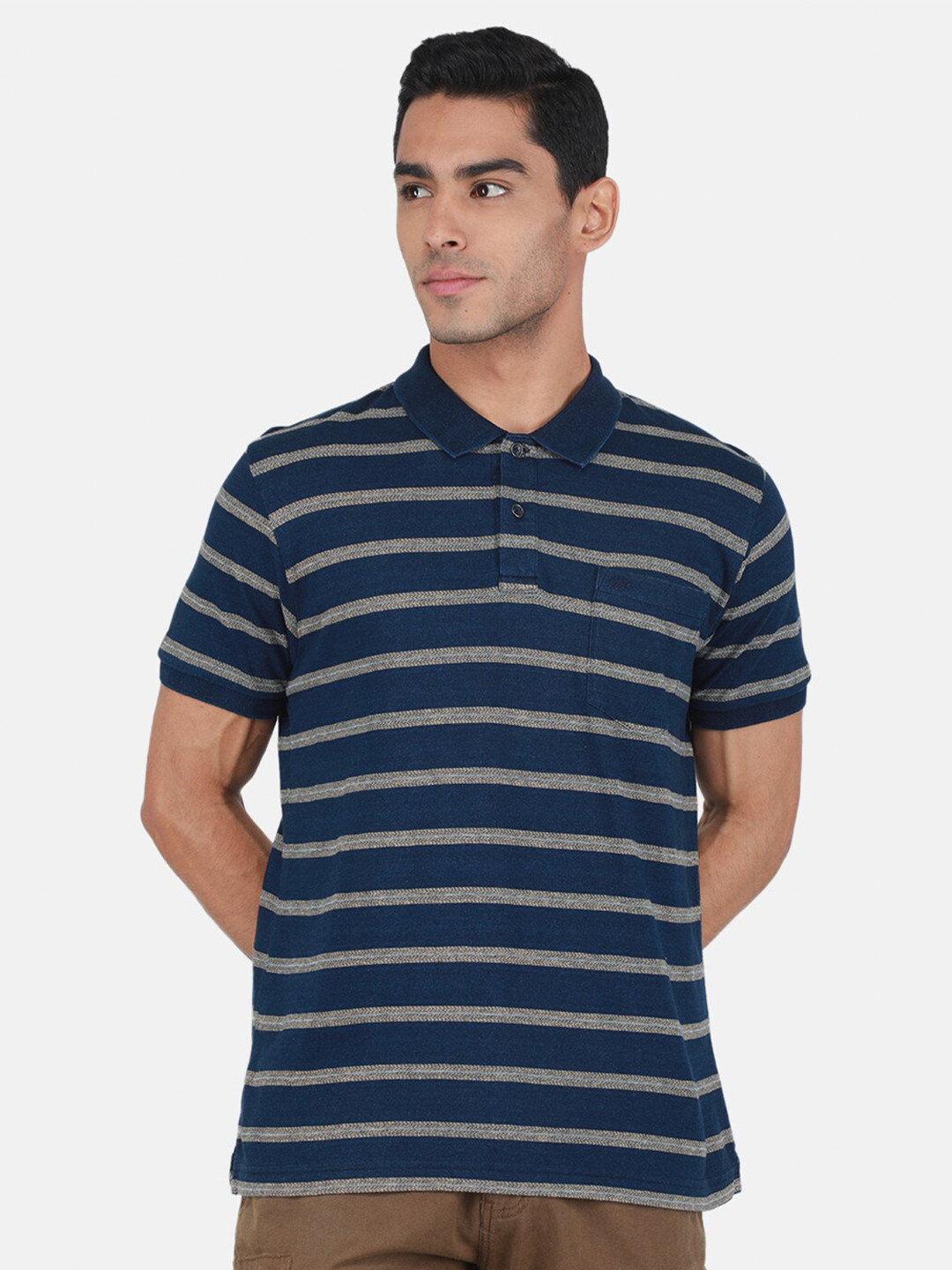 

Monte Carlo Striped Polo Collar T-shirt, Blue