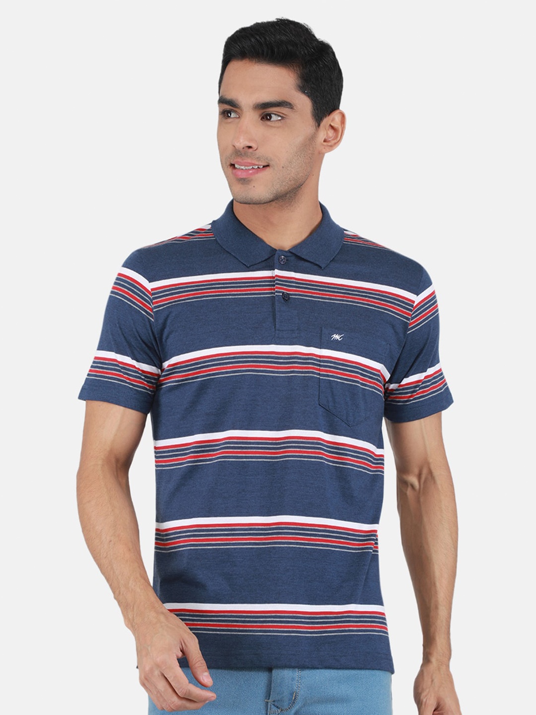

Monte Carlo Striped Polo Collar T-shirt, Navy blue