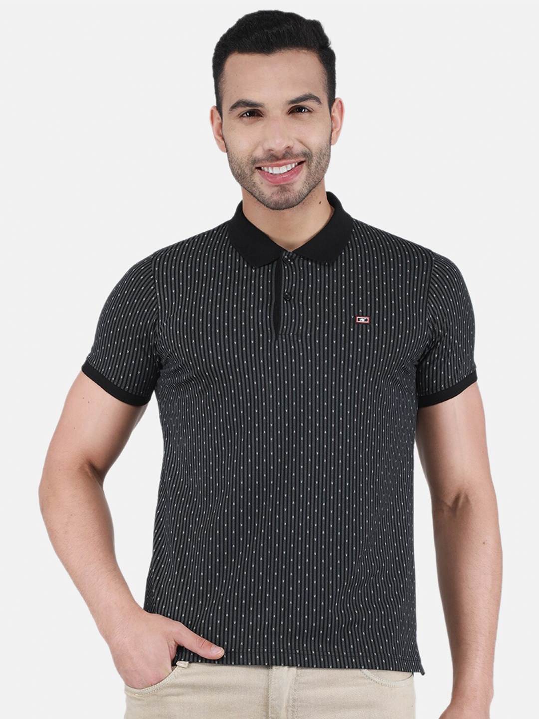 

Monte Carlo Striped Polo Collar T-shirt, Black