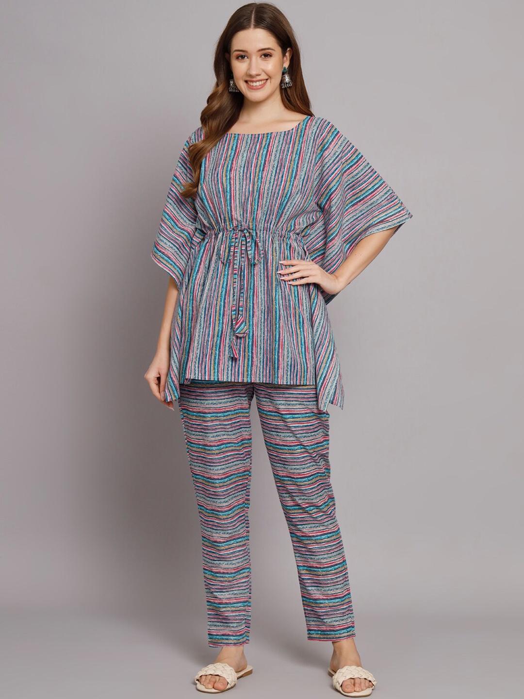 

Vastralay Printed Pure Cotton Top With Trousers, Blue