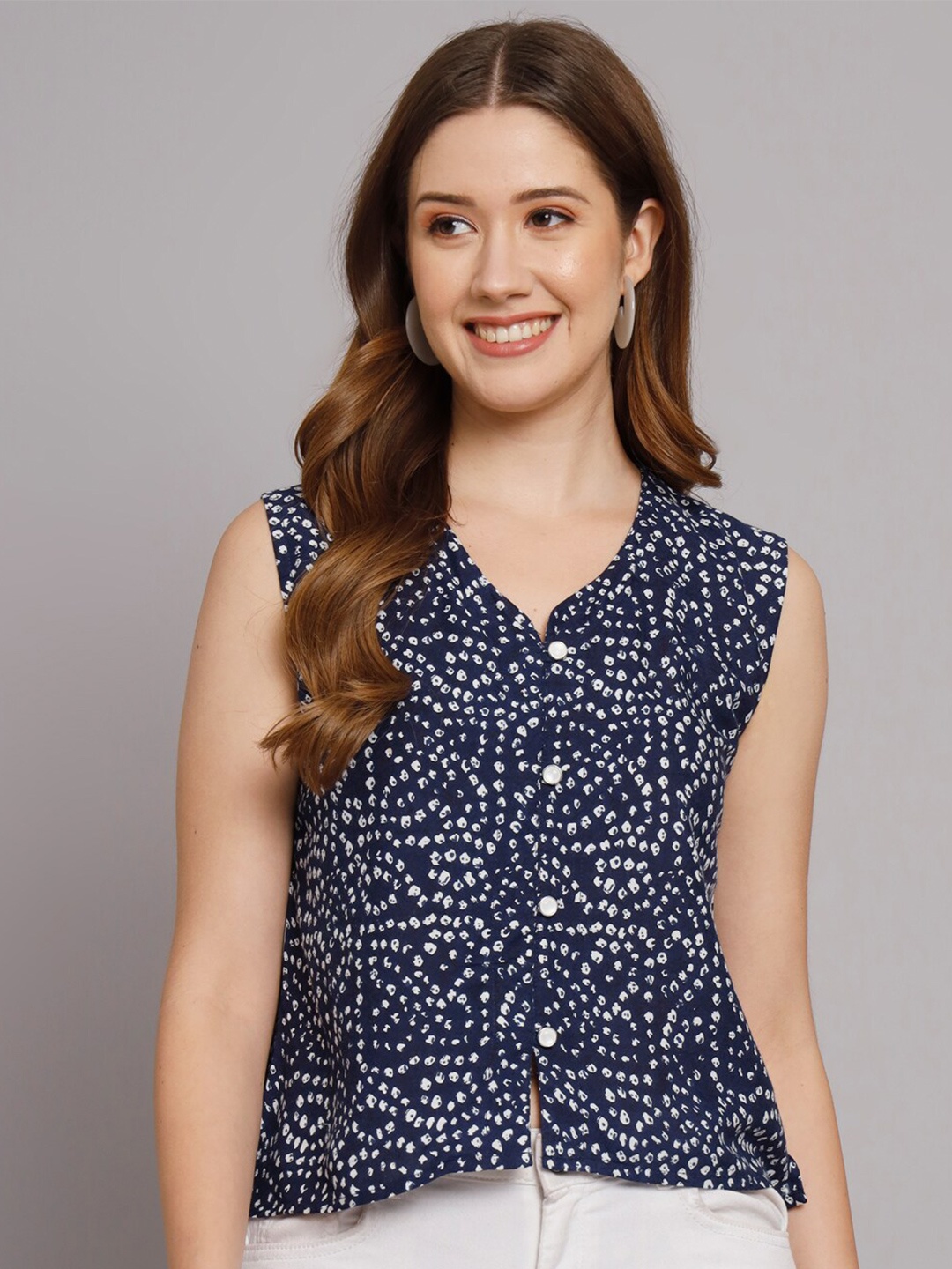 

Vastralay Floral Print Cotton Wrap Top, Navy blue