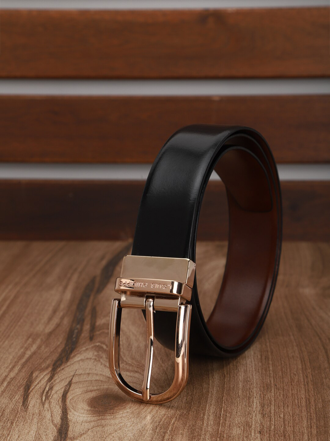

Louis Philippe Men Leather Reversible Formal Belt, Black