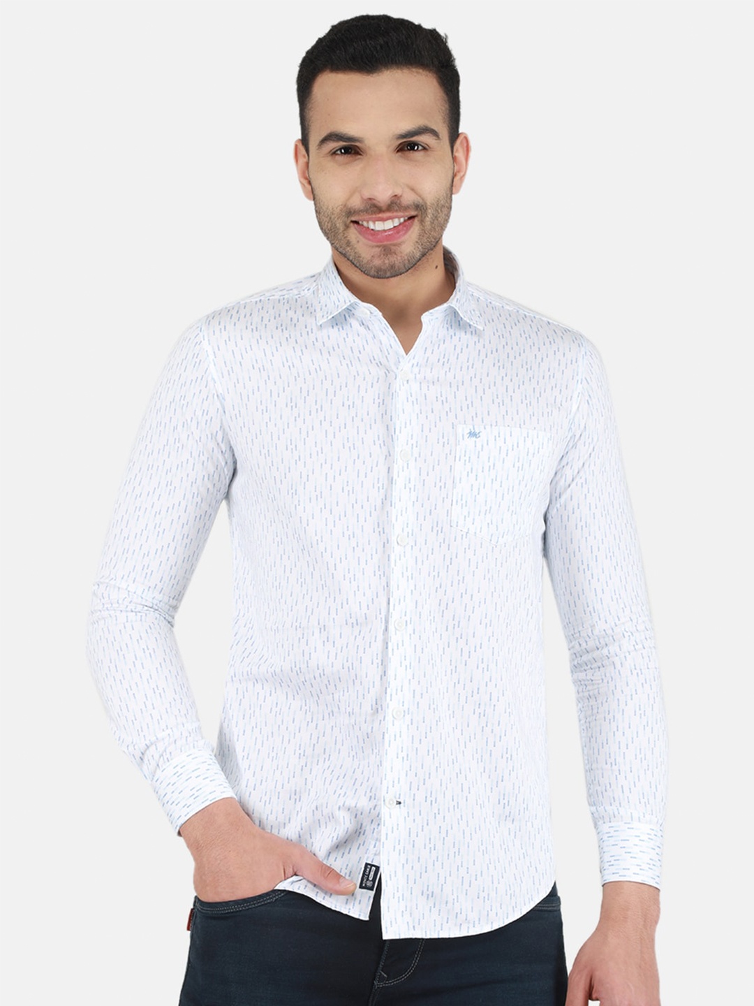 

Monte Carlo Micro Ditsy Printed Cotton Casual Shirt, White