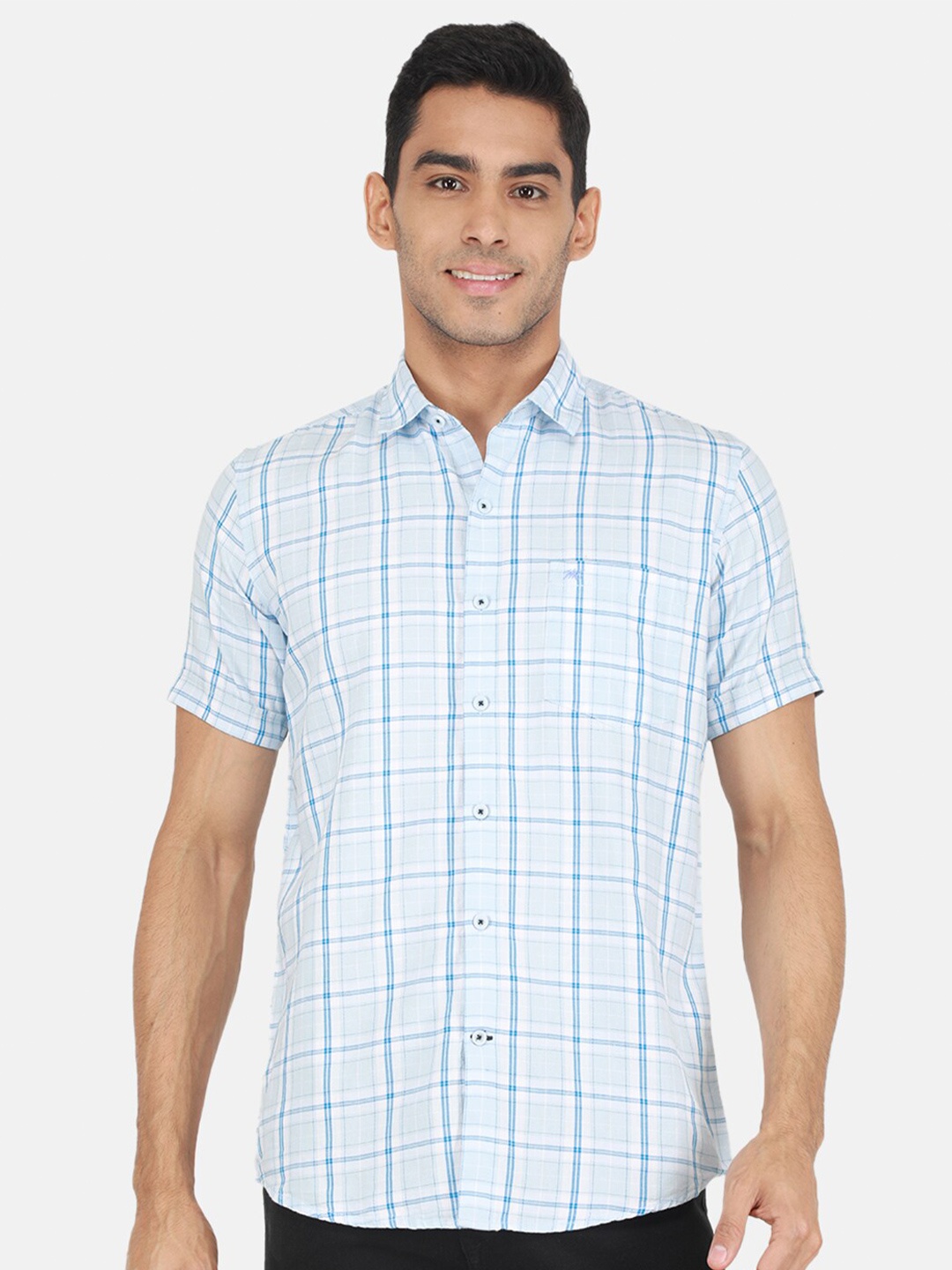 

Monte Carlo Checked Opaque Casual Cotton Shirt, Blue