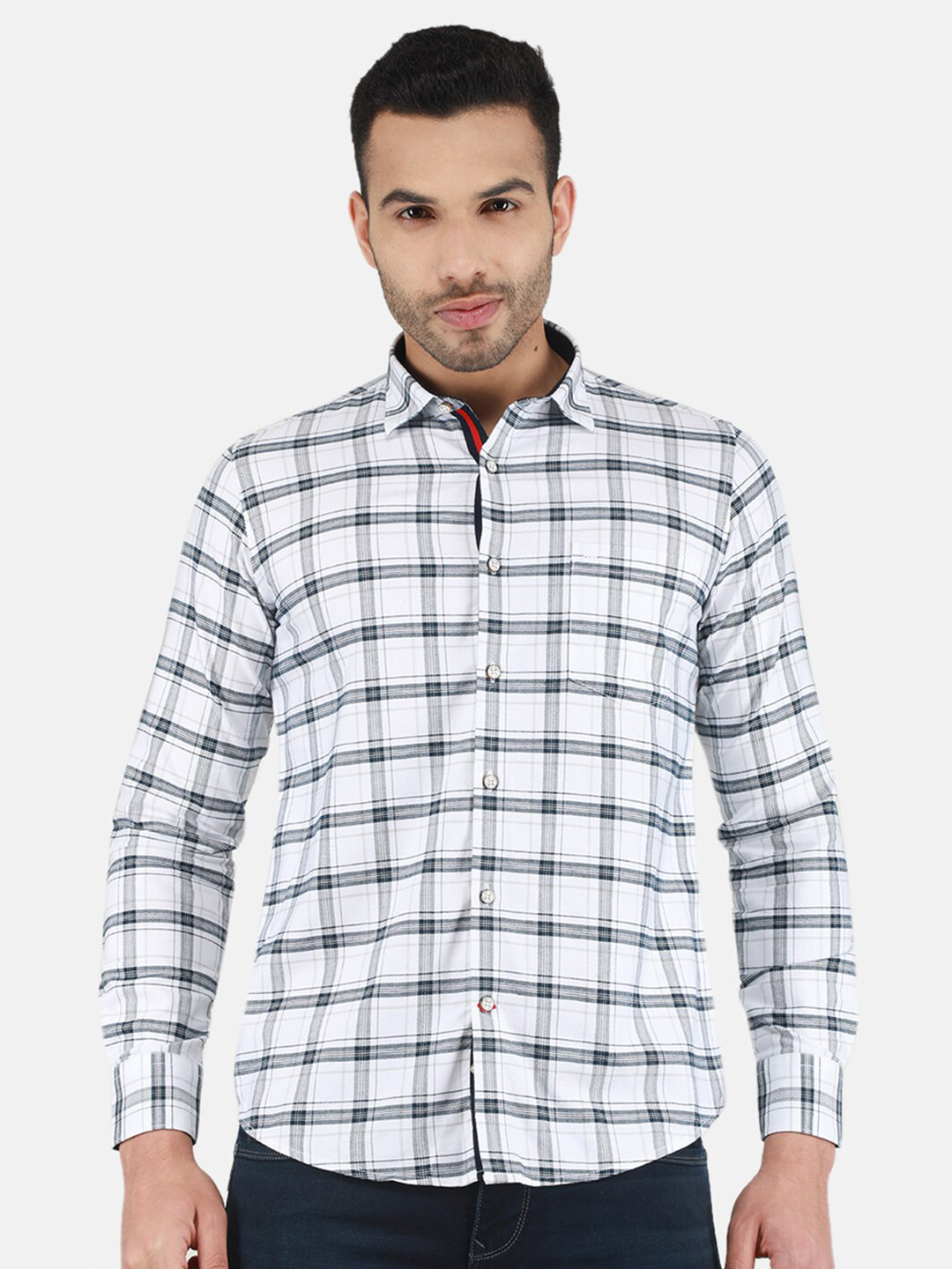 

Monte Carlo Tartan Checked Opaque Casual Cotton Shirt, White