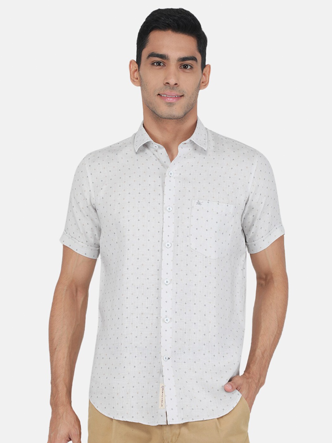 

Monte Carlo Micro Ditsy Printed Cotton Casual Shirt, Grey