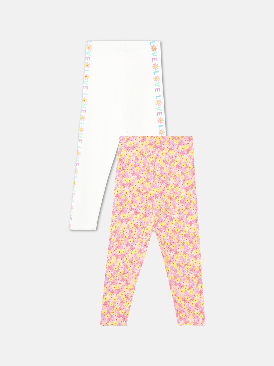 

R&B Girls Pack Of 2 Printed Cotton Leggings, Pink