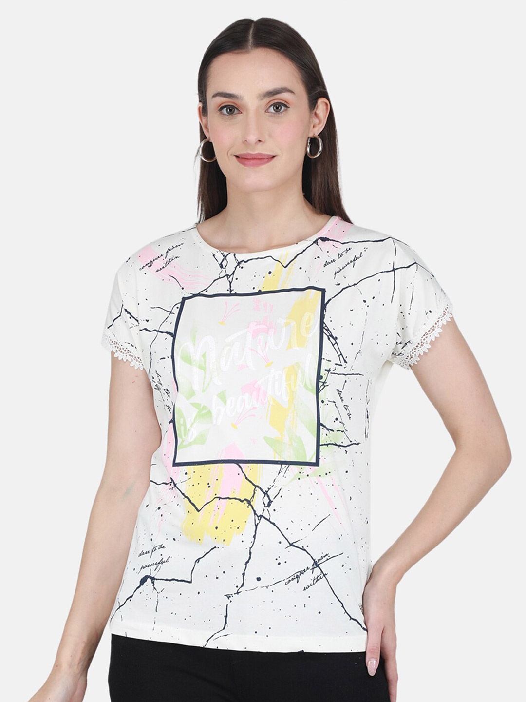 

Monte Carlo Abstract Printed Extended Sleeves Regular Top, Off white