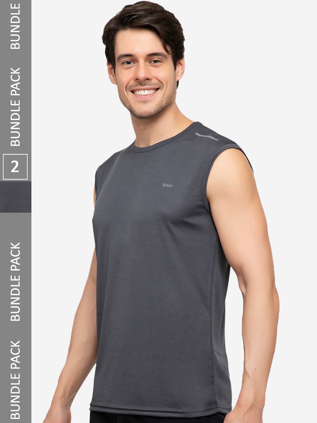 

Xohy Pack Of 2 Sleeveless Innerwear Sports Gym Vests, Grey