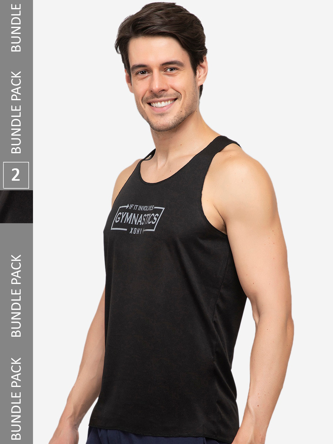 

Xohy Men Pack Of 2 Scoop Neck Sleeveless Gym Vests, Black