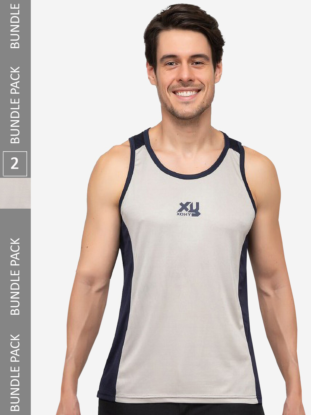 

Xohy Pack Of 2 Colourblocked Innerwear Sports Gym Vest, Grey