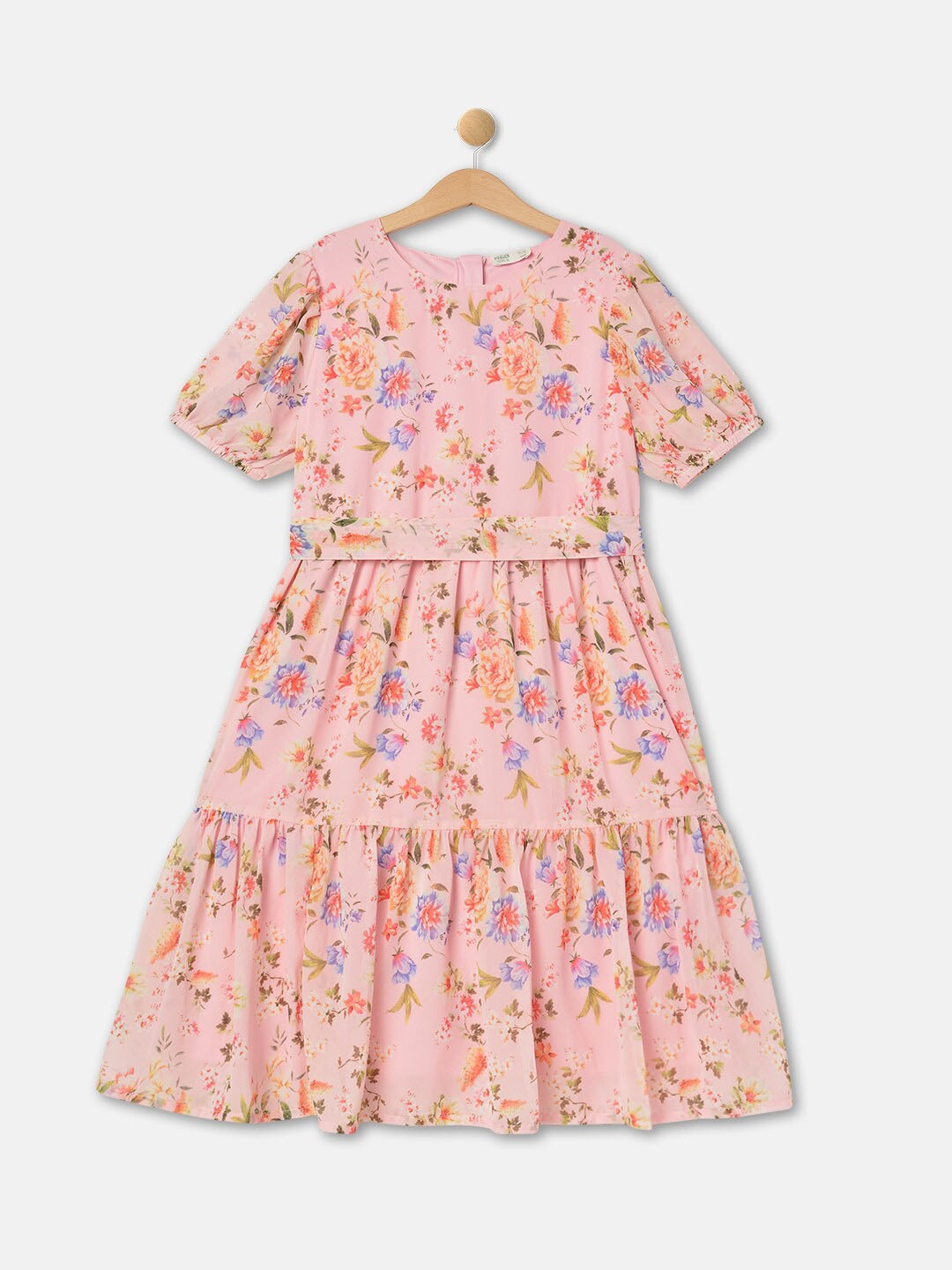 

R&B Girls Floral Printed Tiered Fit & Flare Dress, Pink