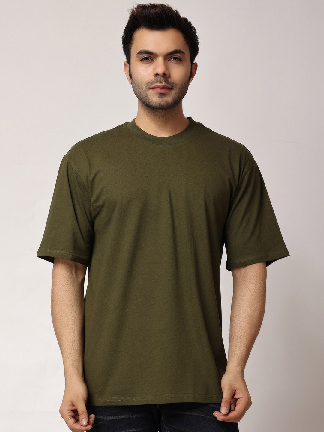 

The Label Bar Men Cotton Oversize Fit T-shirt, Olive