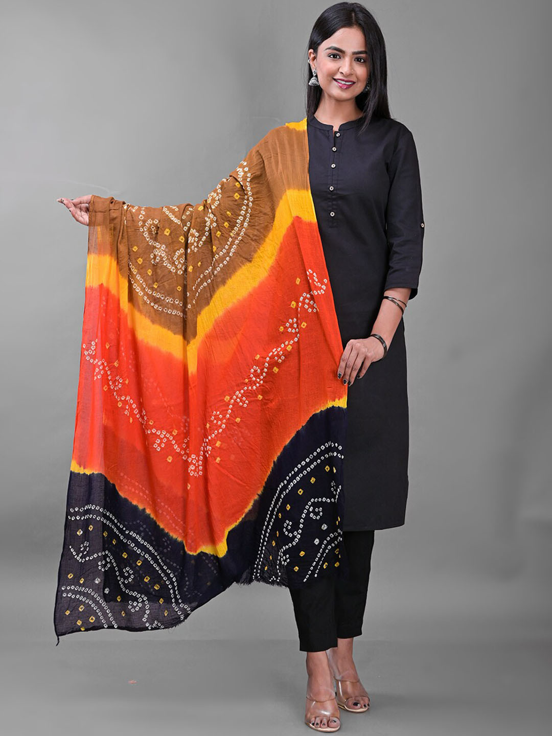 

Apratim Printed Bandhani Cotton Dupatta, Orange