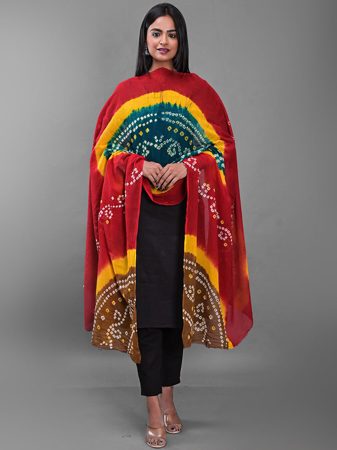 

Apratim Printed Bandhani Cotton Dupatta, Red