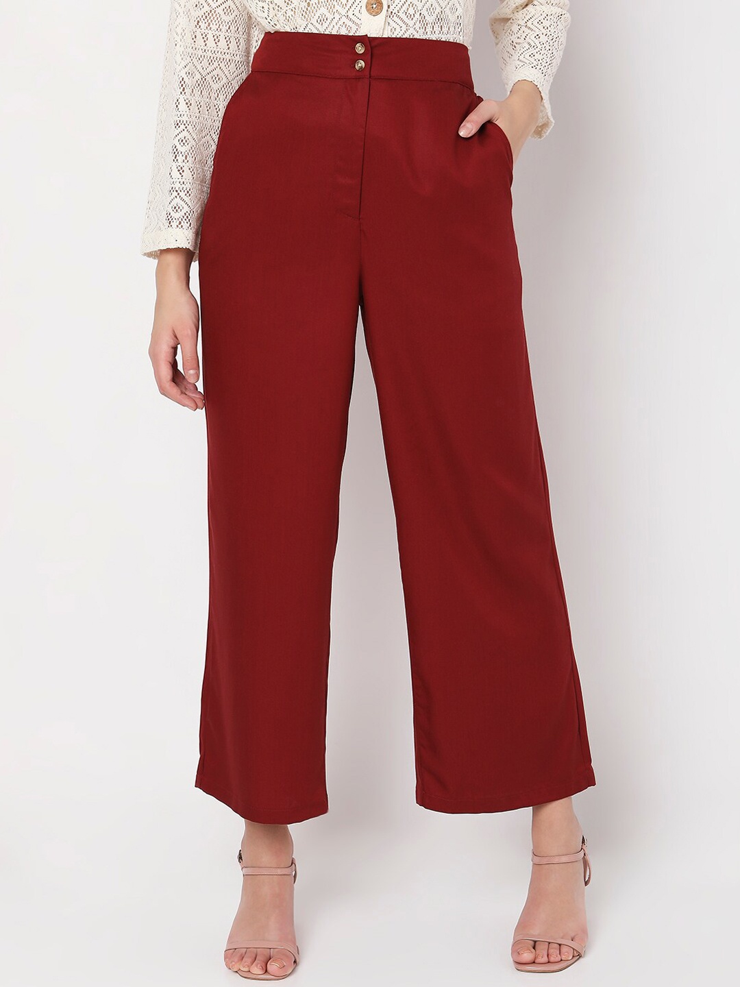 

Vero Moda Women High-Rise Plain Flared Culottes, Maroon