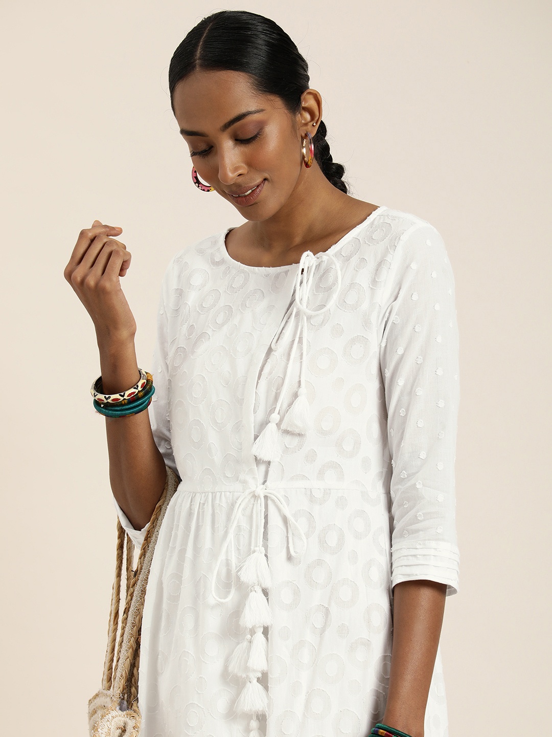 

Taavi Woven Legacy Self-Design Pure Cotton Angrakha Kurta, White
