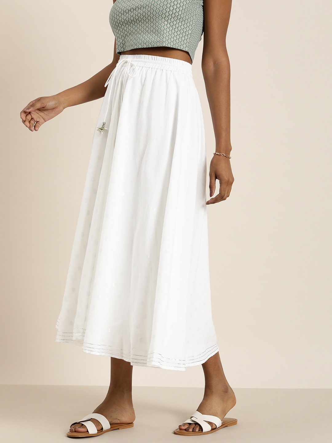 

Taavi Woven Legacy Pure Cotton Gathered Detail Midi Skirt, White