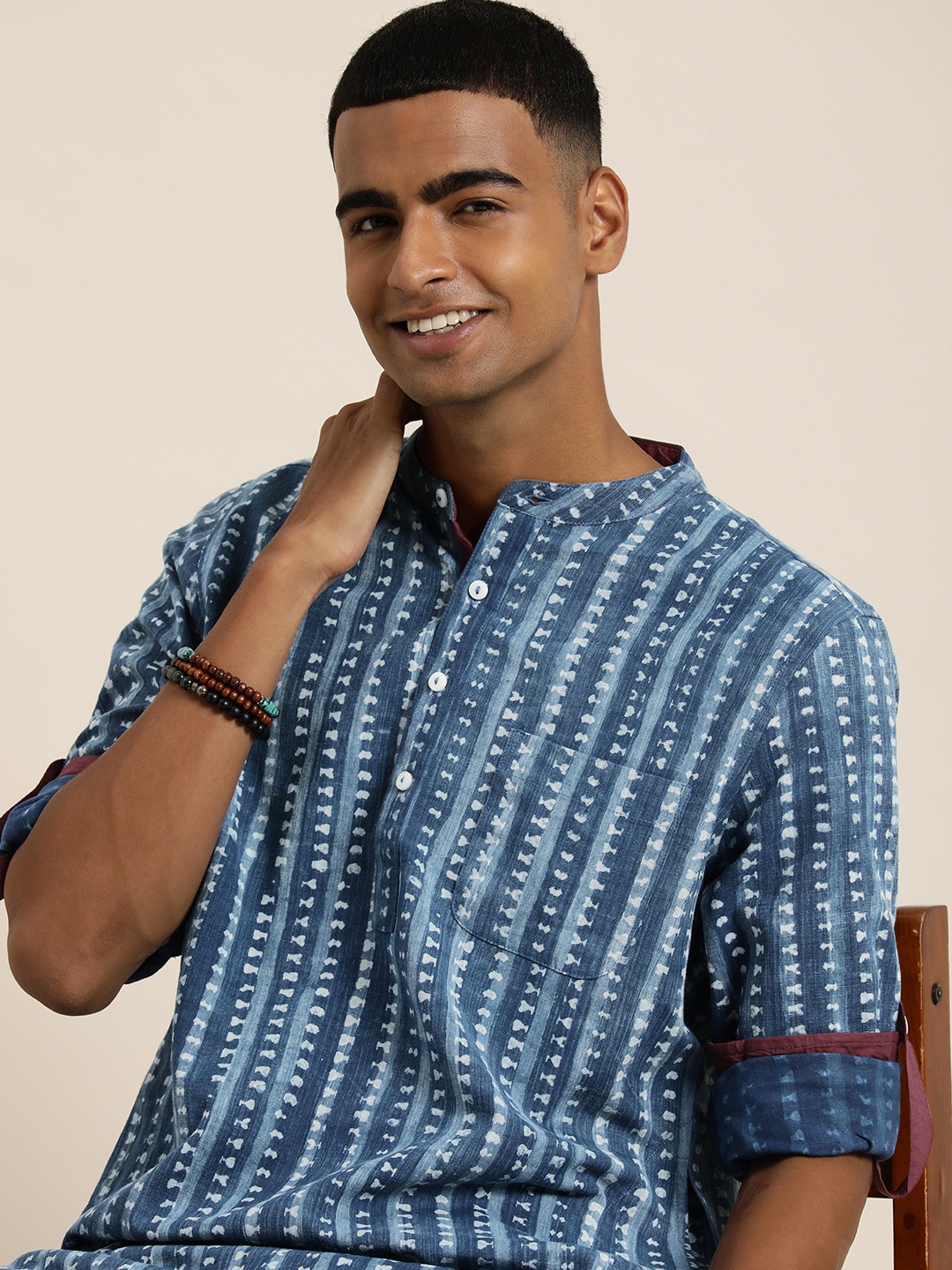 

Taavi Indigo Hand Block Striped Kurta, Blue