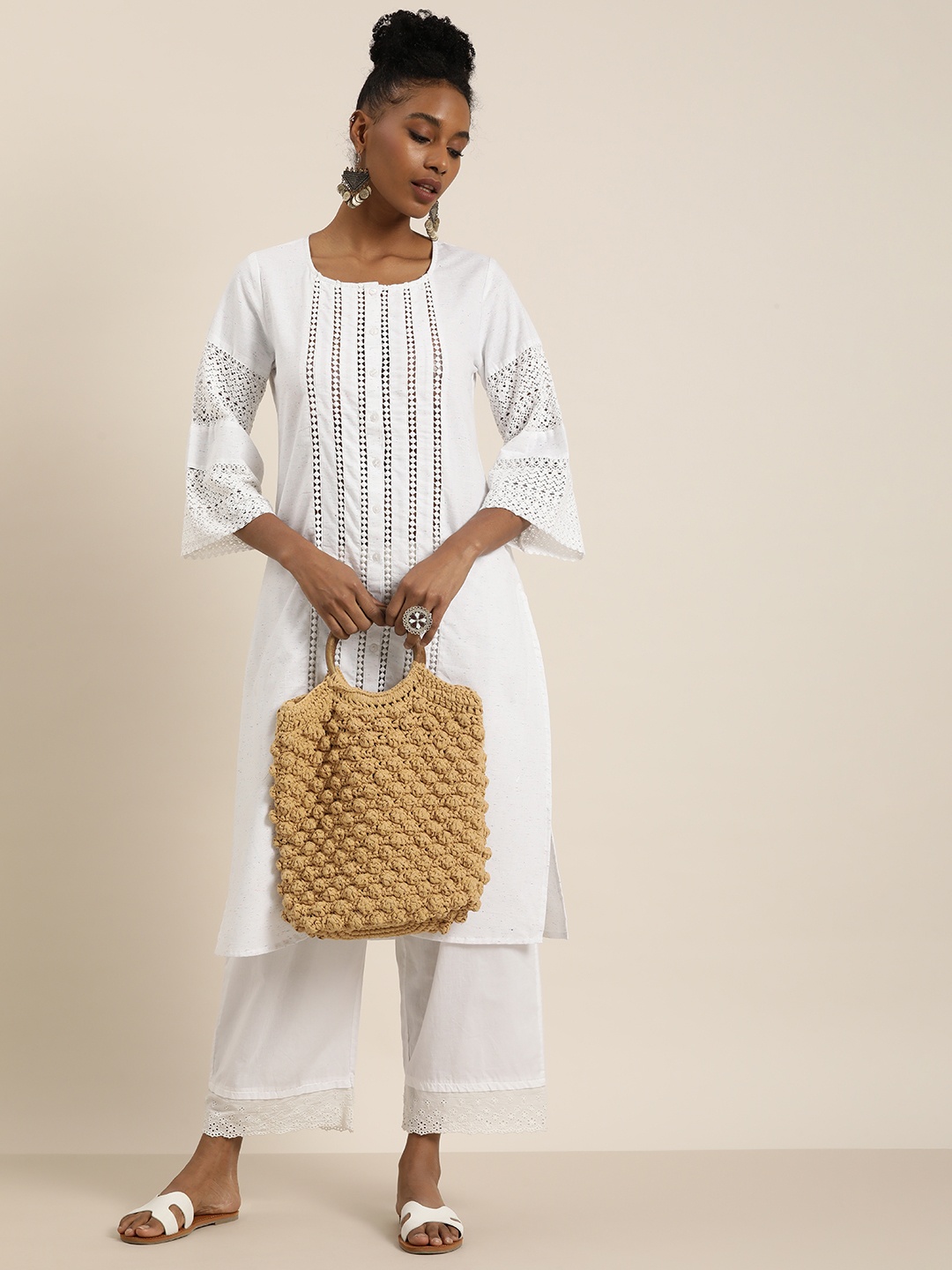 

Taavi Round Neck Pure Cotton Woven Design Woven Legacy Kurta, White