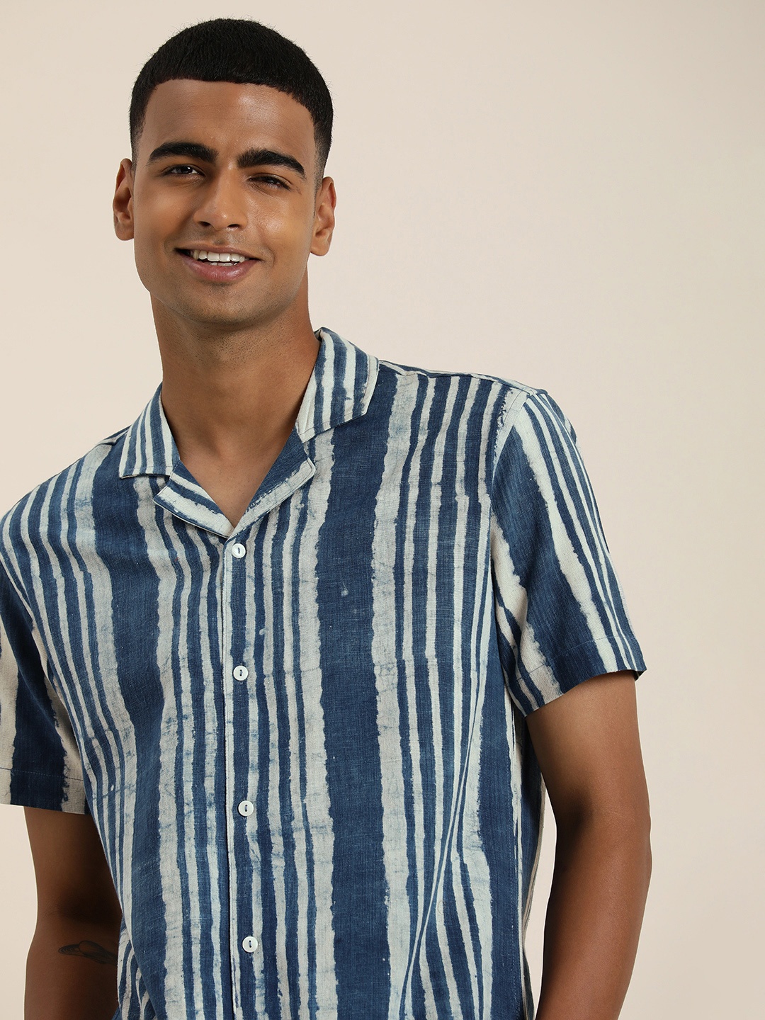 

Taavi Striped Indigo Hand Block Pure Cotton Casual Shirt, Blue