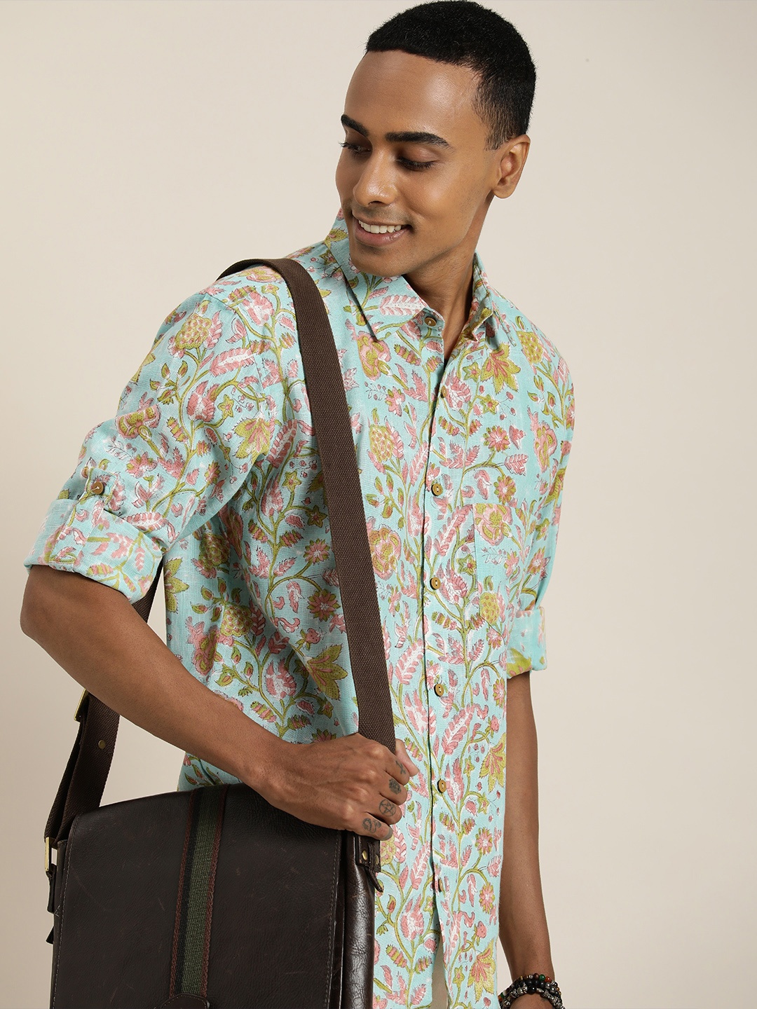 

Taavi Sanganeri Floral Printed Pure Cotton Casual Shirt, Blue
