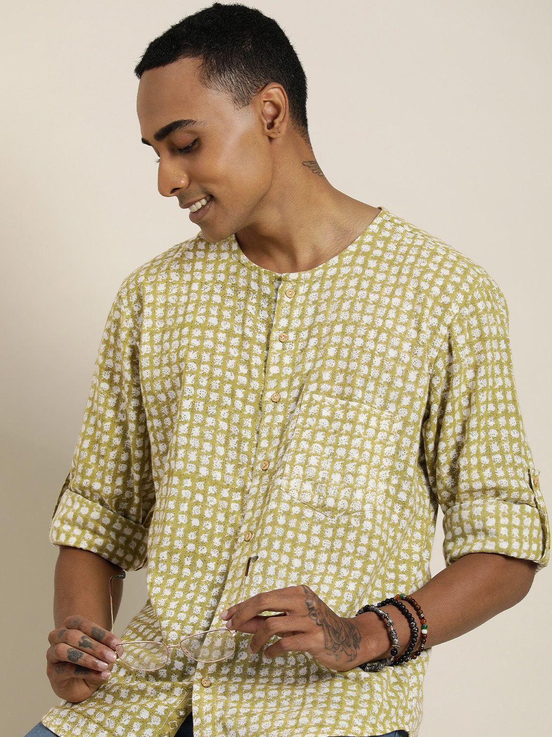 

Taavi Sanganeri Printed Pure Cotton Casual Shirt, Green