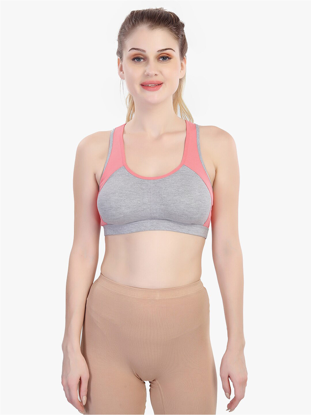 

Bralux Colourblocked Dry Fit Removable Pad Cotton Full Coverage Bra, Pink