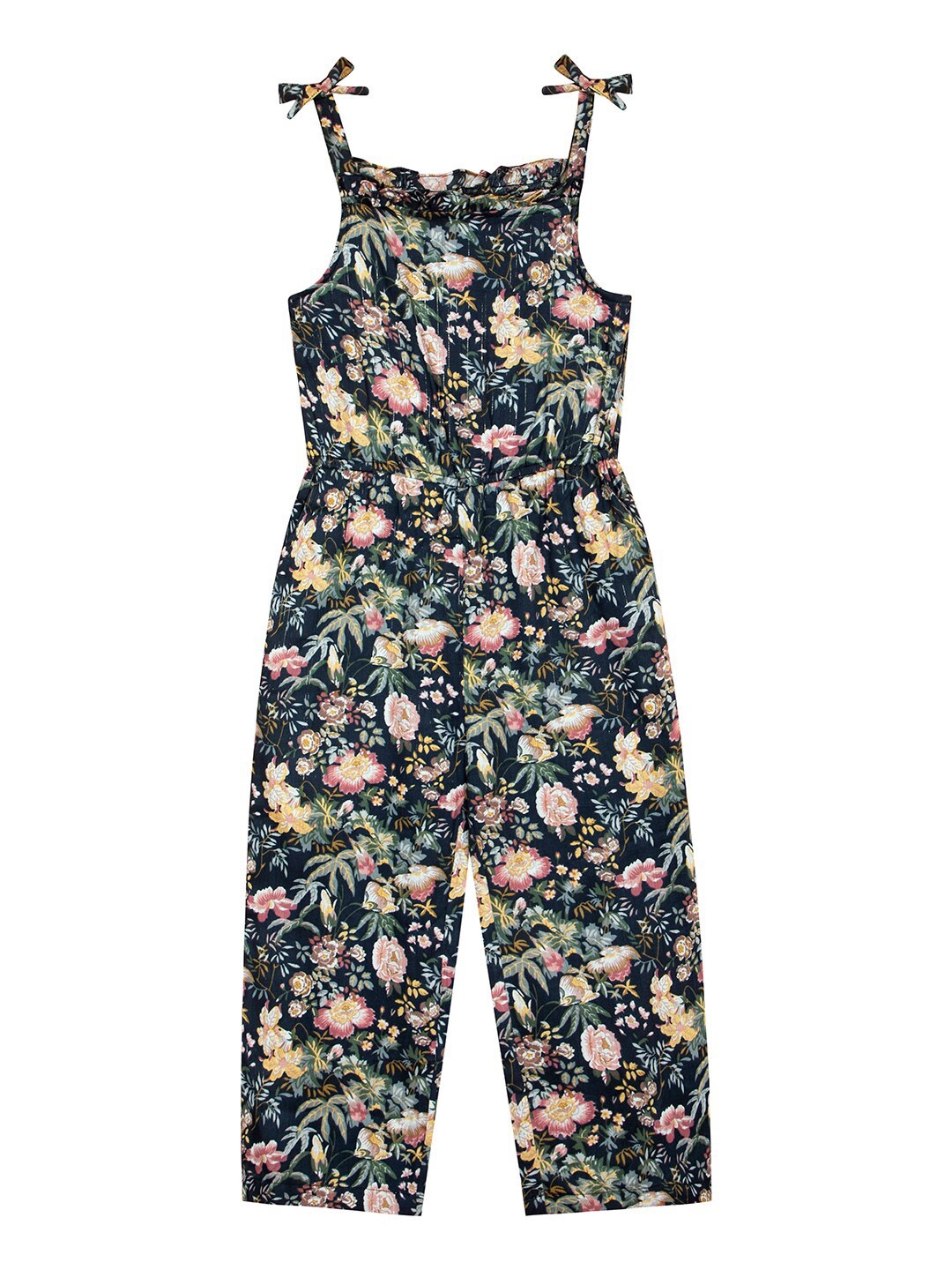 

Budding Bees Girls Floral Printed Cotton Shoulder Strap Basic Jumpsuit, Blue