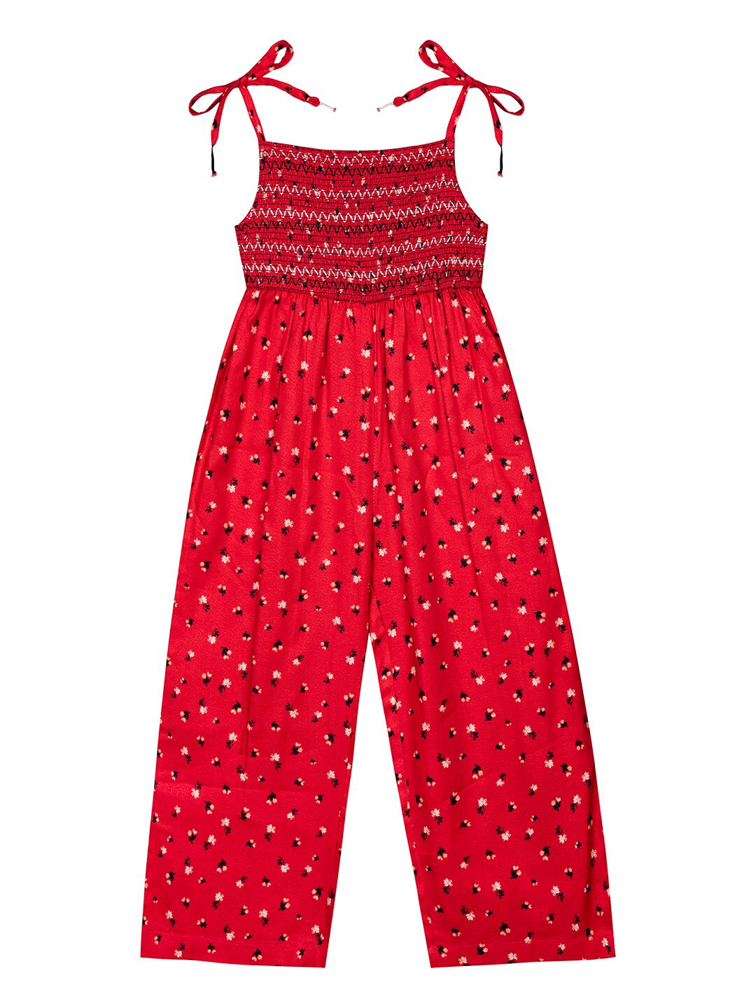 

Budding Bees Girls Shoulder Strap Printed Basic Jumpsuit, Red