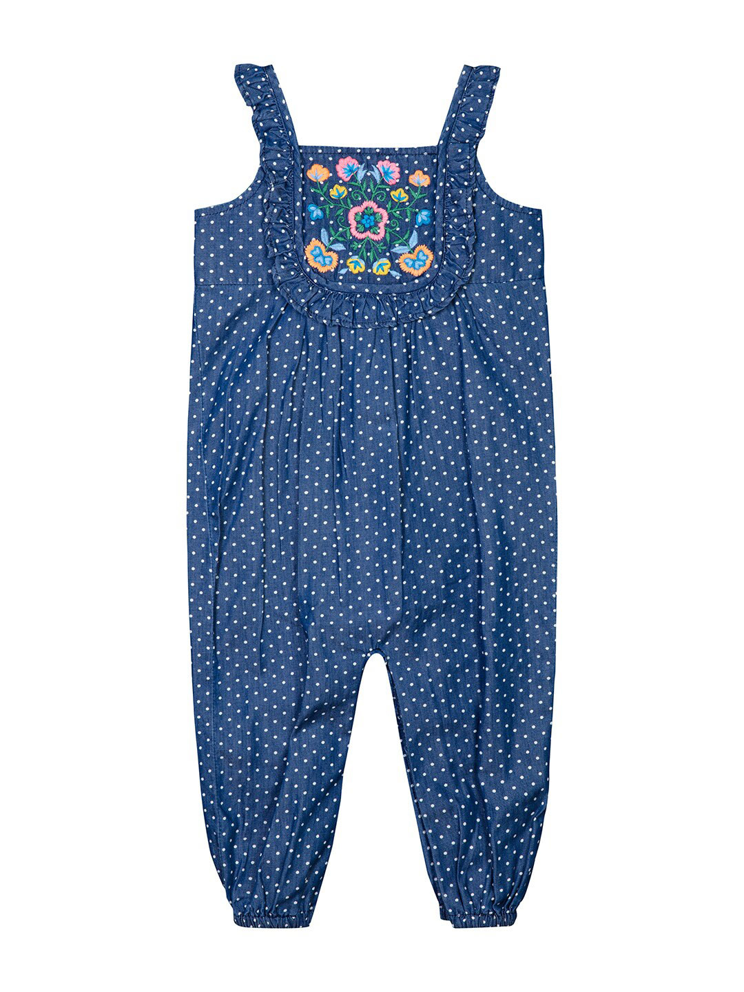 

Budding Bees Girls Cotton Printed Basic Jumpsuit, Blue