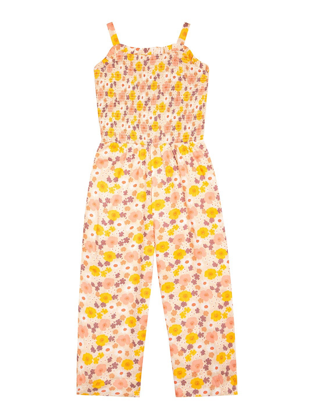 

Budding Bees Girls Shoulder Strap Printed Basic Jumpsuit, Yellow