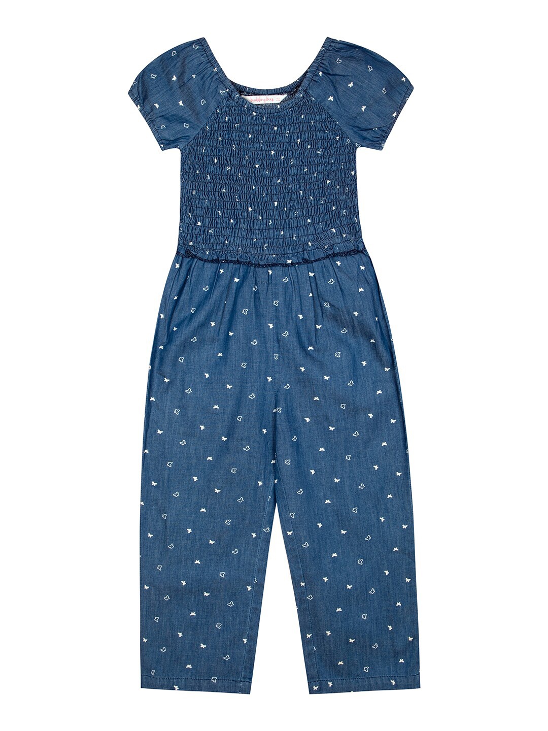 

Budding Bees Girls Cotton Printed Jumpsuit, Blue
