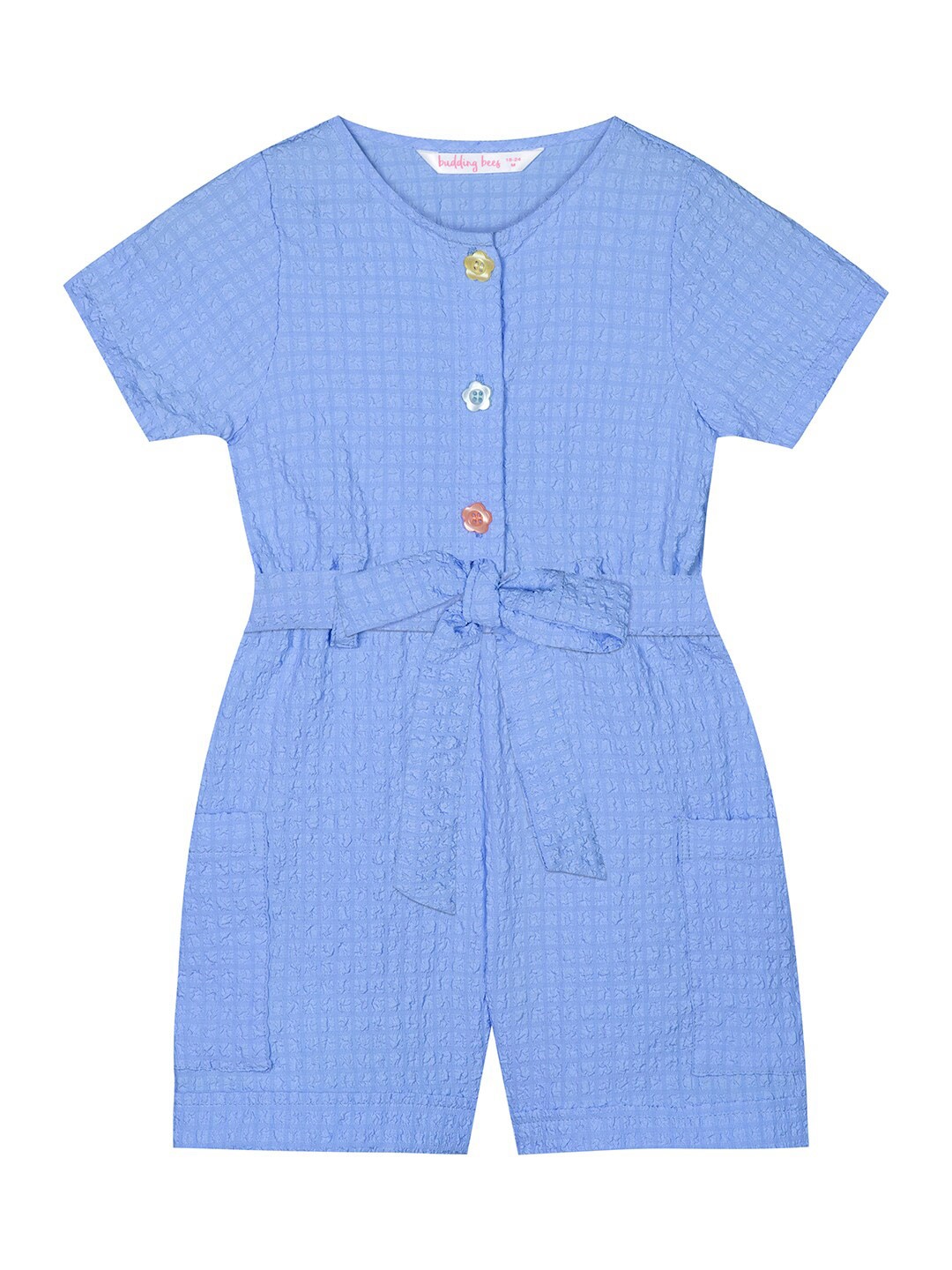 

Budding Bees Girls Round Neck Jumpsuit, Blue