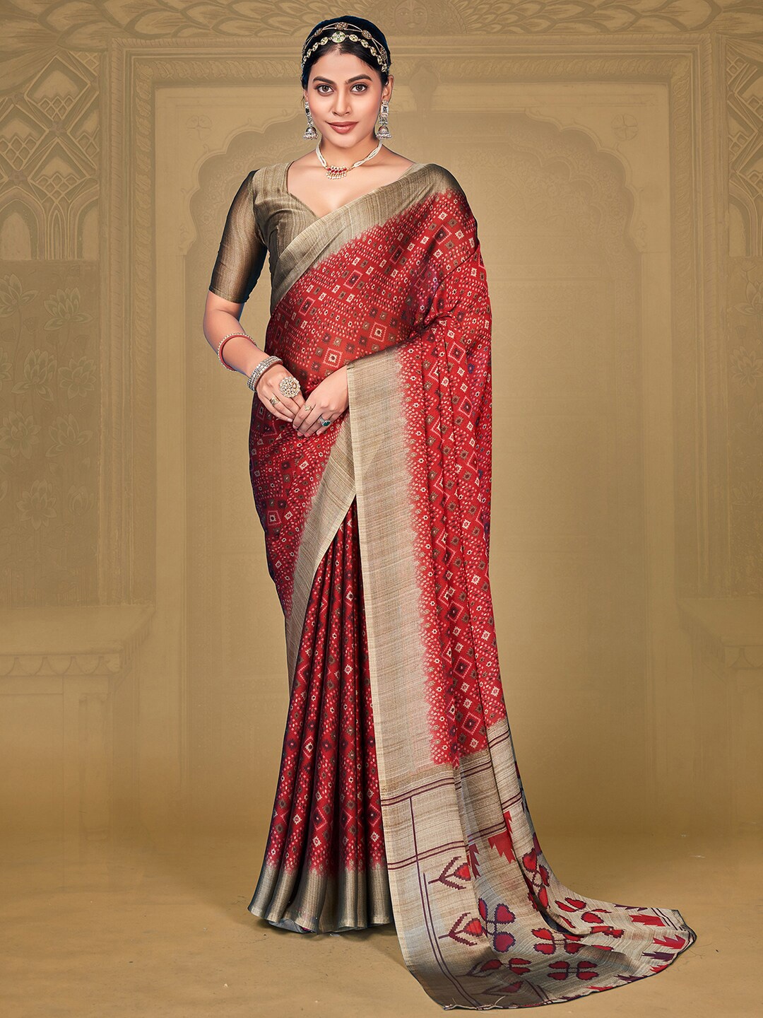 

Anouk Rustic Maroon & Brown Ethnic Motifs Printed Chiffon Saree