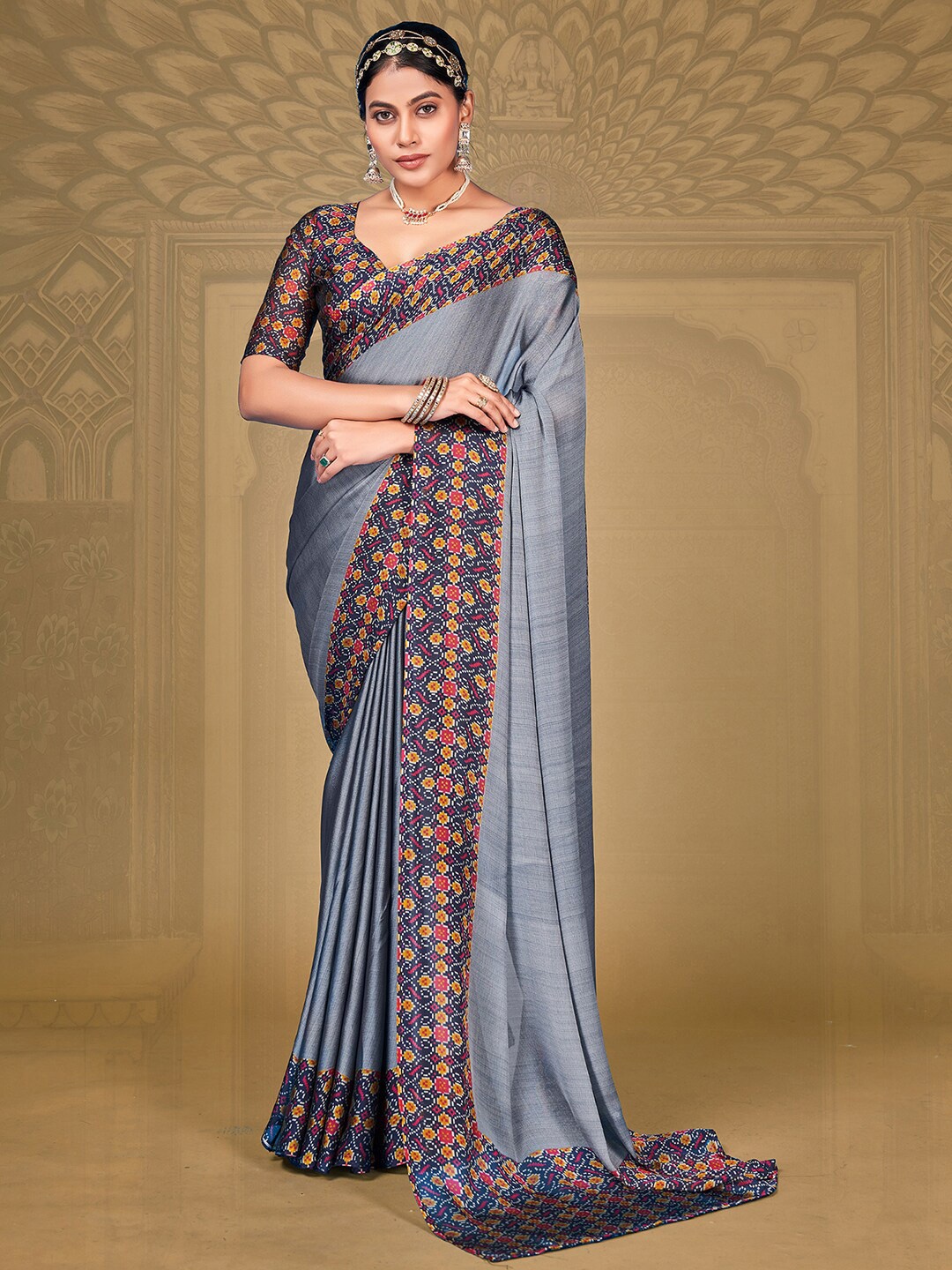 

Anouk Rustic Printed Border Pure Chiffon Saree, Grey