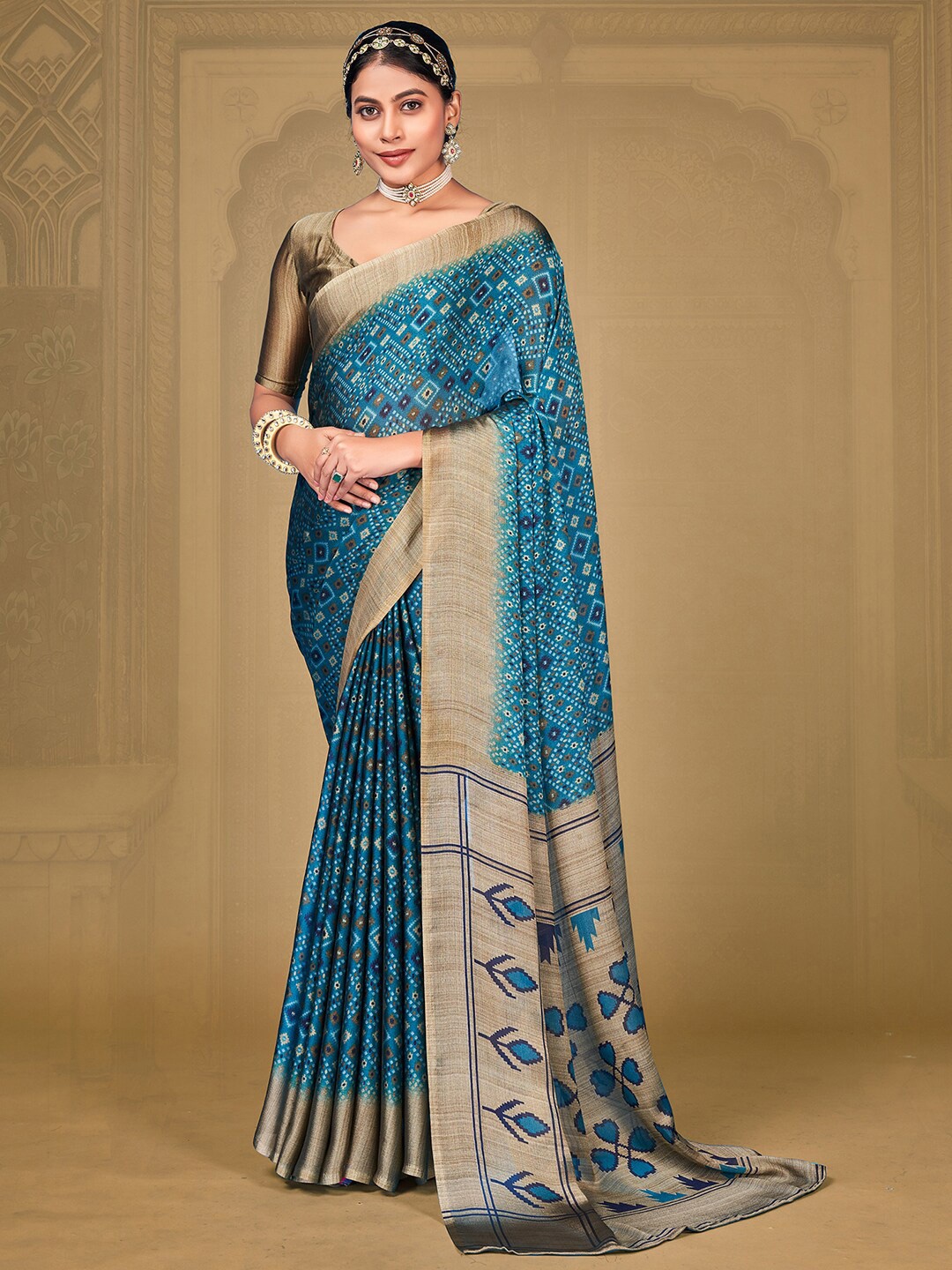 

Anouk Rustic Ethnic Motifs Printed Pure Chiffon Saree, Blue