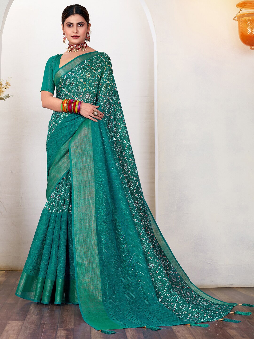 

Anouk Ethnic Motifs Printed Sequinned Embroidered Zari Saree, Blue