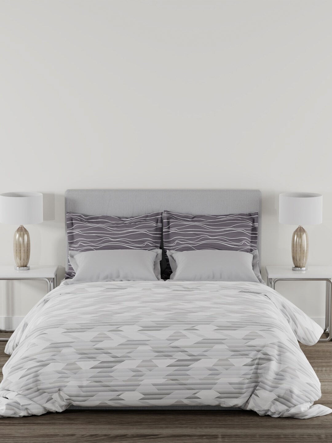 

MYTRIDENT Home Essential Grey White 144 TC King Bedsheet 2 Pillow Covers