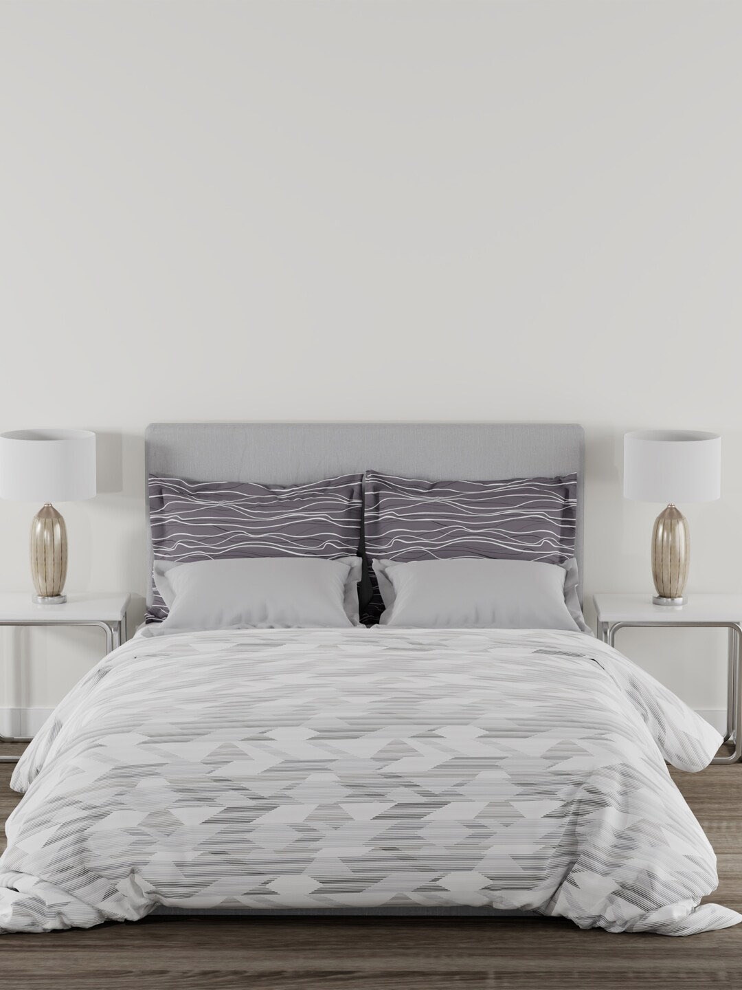 

TRIDENT Zenet Grey Flat 144TC Queen Cotton Bedsheet Set