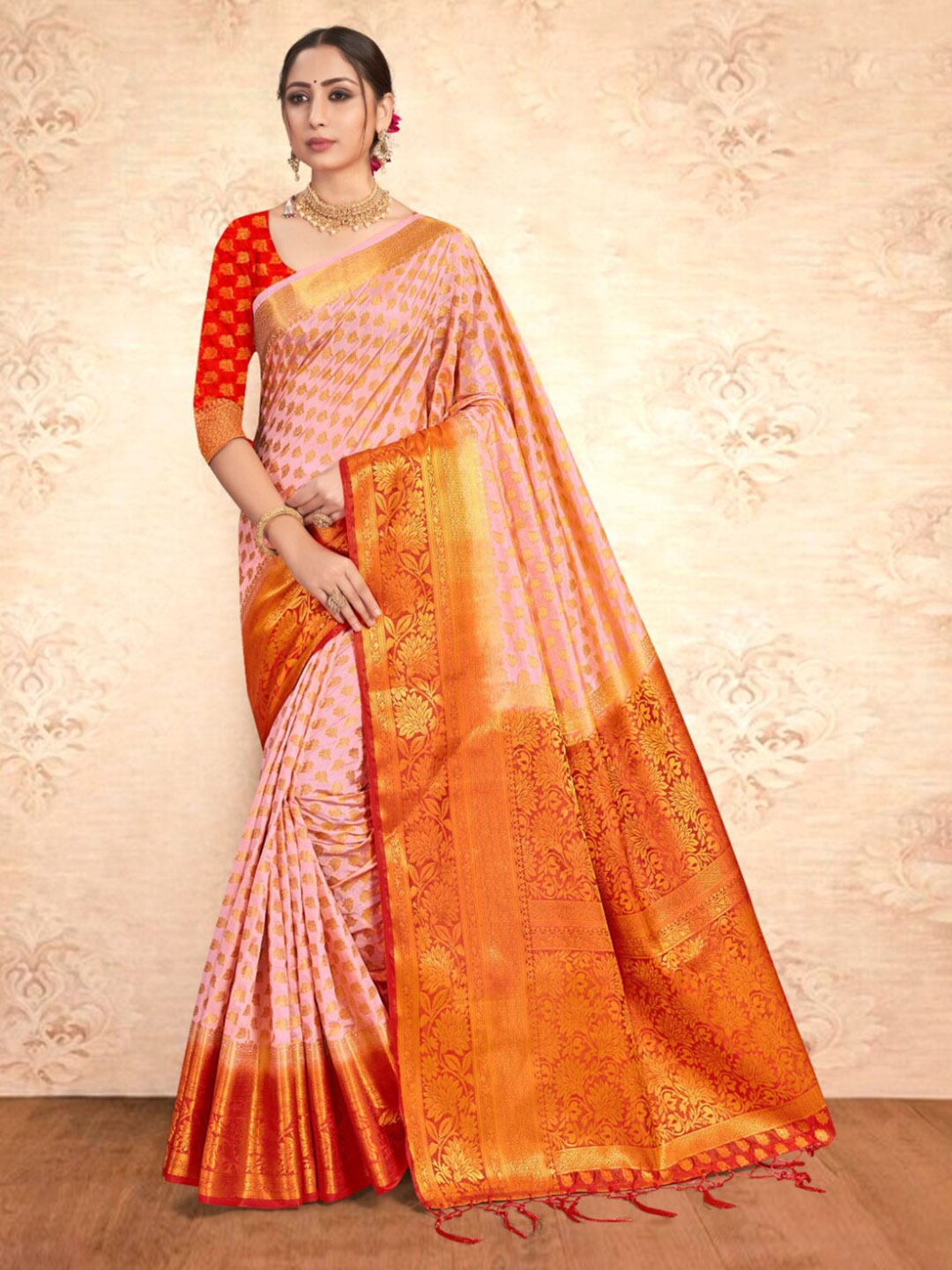 

Vardha Woven Design Zari Art Silk Banarasi Saree, Pink