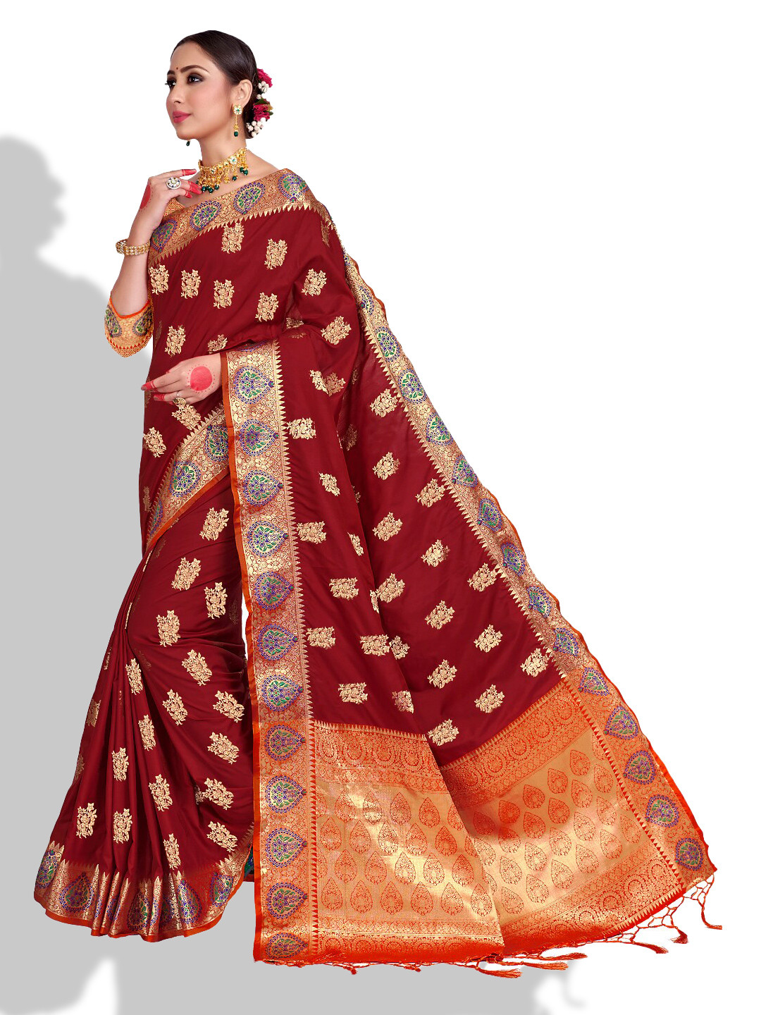 

Vardha Maroon & Orange Woven Design Zari Art Silk Paithani Saree