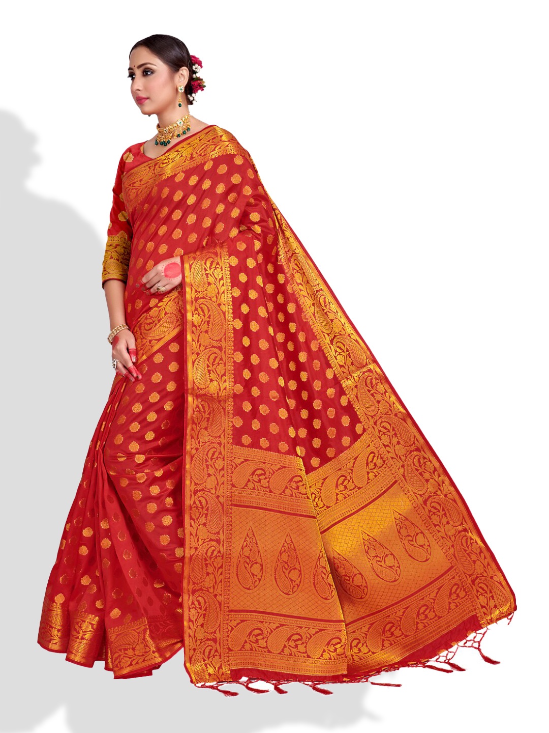 

Vardha Ethnic Motifs Woven Design Zari Art Silk Banarasi Saree, Red