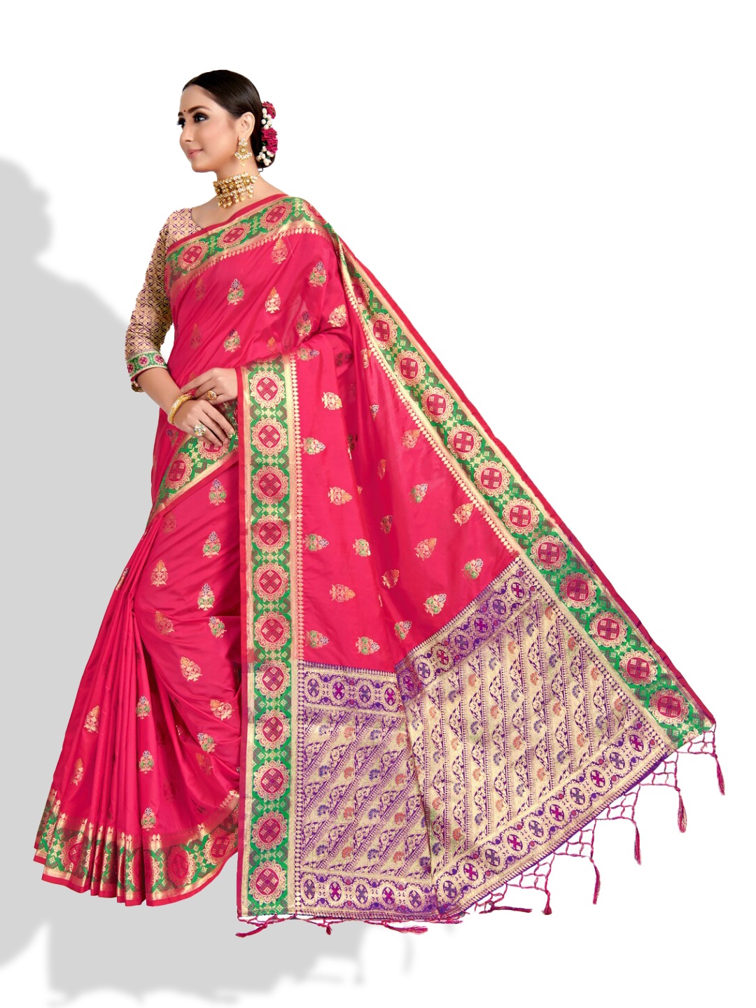 

Vardha Woven Design Zari Art Silk Banarasi Saree, Red