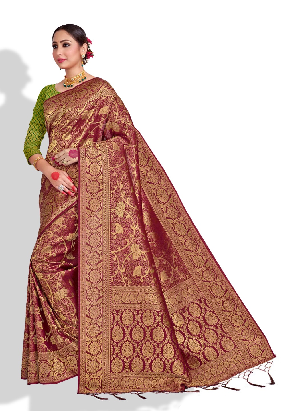 

Vardha Ethnic Motifs Woven Design Zari Art Silk Kanjeevaram Saree, Maroon