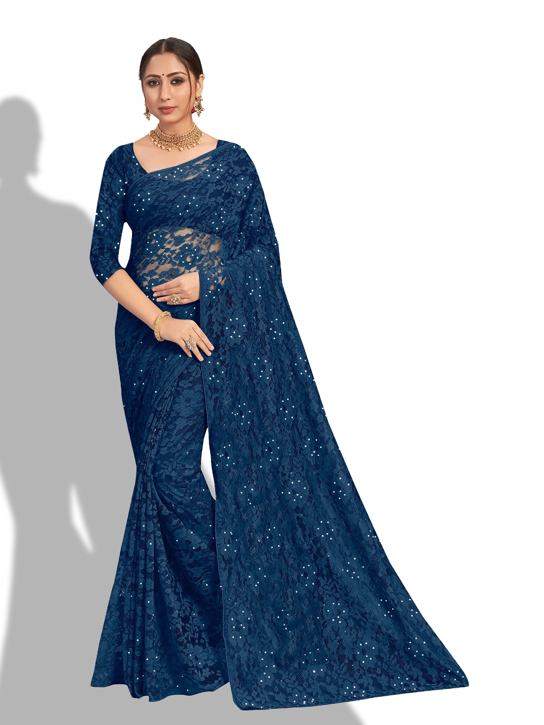 

Vardha Woven Design Beads and Stones Brasso Saree, Navy blue